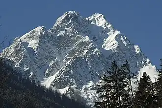 Vue de la face est de la Mittagspitze et de la Fiechter Spitze depuis l'abbaye de Fiecht.