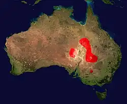 Carte de l’Australie montrant les trois zones dans l’est du pays où cette espèce de serpent peut être trouvée.