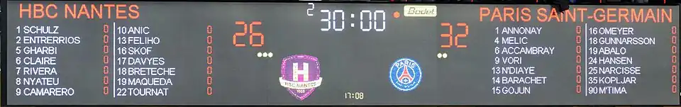 Tableau d'affichage du score final lors de la finale.