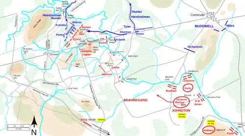 Carte schématique de la Première bataille de Bull Run.