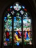 Vitrail n° 7 - Vierge et anges ou Assomption et remise des clés à saint Pierre.
