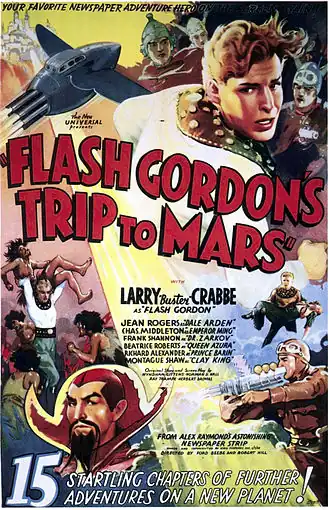 Affiche de Flash Gordon's Trip to Mars, adaptation cinématographique sortie en 1938.