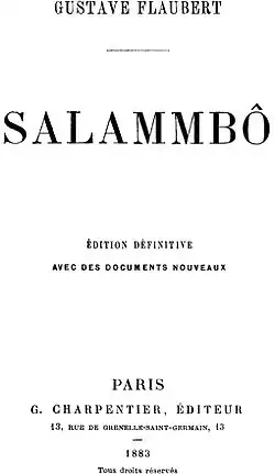 Couverture de Salammbô de Gustave Flaubert (édition de 1883).