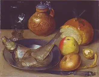 Georg Flegel : Nature morte avec hareng et Bartmannskrug