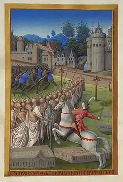 Le cavalier de la Mort. Les Très Riches Heures du duc de Berry par Jean Colombe, musée Condé(vers 1485-1486).