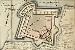 Carte du fort de Balize, Louisiane, par Barthelemy Lafon, datée du 30 mai 1813.