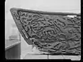 Détail de sculpture en bas-relief sur bateau du site funéraire viking d’Oseberg, musée des navires vikings d'Oslo.