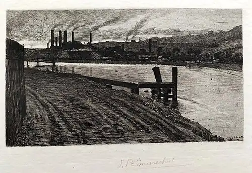 Les hauts-fourneaux d'Ougrée, 24 avril 1891 (Eau-forte ; Inv. Kunel no 82 ; 12,8&nbsp;×&nbsp;20,5&nbsp;cm), Collection privée