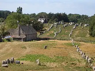 Alignements de Carnac en Bretagne (mégalithe composé de milliers de menhirs monolithes).