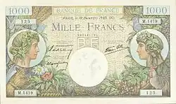 1 000 francs Commerce et Industrie, Face recto