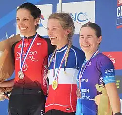 Podium de la course en ligne Élites amateurs.
