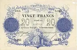 20 francs bleu, Face recto