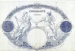 50 francs bleu 1884, Face verso