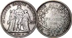 Le type courant, IIe, IIIe (revers et avers), et Ve&nbsp;République (revers seulement).