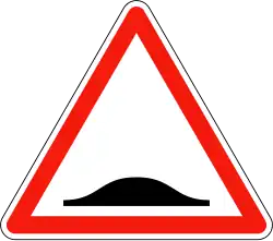 Panneau avertissant de la présence d'un ralentisseur (à 50m) générant un à-coup vertical.