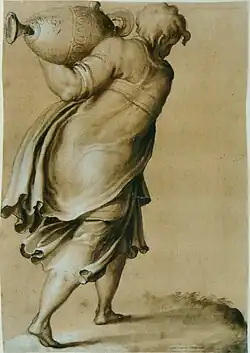 Figure vue de dos, portant une urne, Francesco Salviati, XVIe&nbsp;siècle.