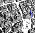 Position sur le grand plan à vue d’oiseau de Matthäus Merian, 1628.