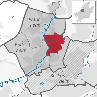 Carte situant le quartier (en rouge) au sein l'arrondissement (en gris foncé) et du reste de la ville (en gris clair)
