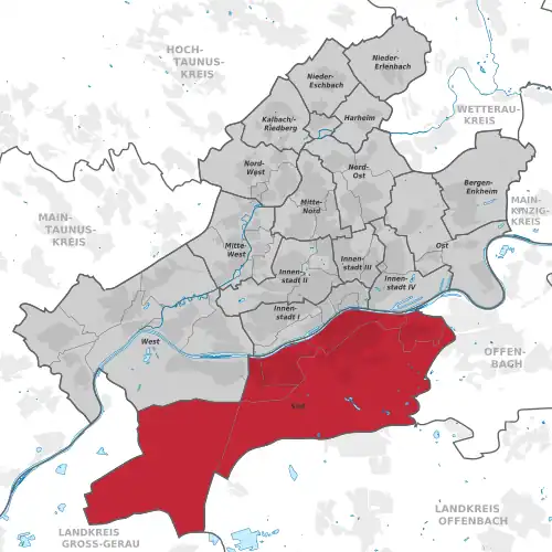 Carte situant l'arrondissement (en rouge) au sein du reste de la ville (en gris)