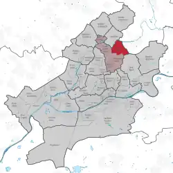 Situation de Berkersheim (en rouge) à Francfort-sur-le-Main