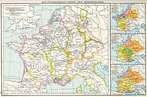 Regnum Francorum divisé au VIIe&nbsp;siècle