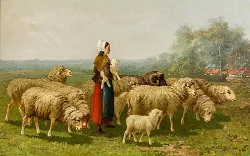 Bergère avec des moutons, (1876).