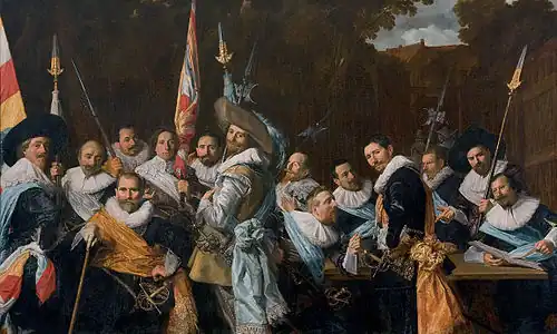 Réunion des officiers et sous-officiers du corps des archers de Saint-Adrien, 1633, huile sur toile, 207&nbsp;× 337&nbsp;cm (musée Frans Hals, Haarlem).