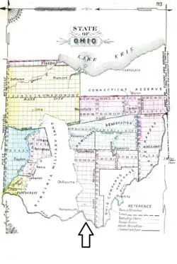 Carte ancienne montrant la majorité des townships de l'Ohio.