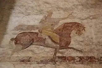 Fresque du XIIe&nbsp;siècle, un des quatre cavaliers.