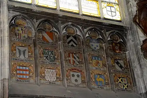 Fresques blasonnées sur les murs du transept sud (XXe&nbsp;siècle)