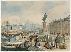Statue de Johan Tobias Sergels sur Gustave III sur Skeppsbron à Stockholm (1860).
