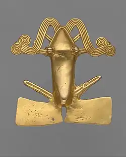 Pendentif grenouille, de Puerto González Víquez, sud Costa Rica (?). Or. XIe – XVIe&nbsp;siècle. Met