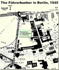 Carte de l'emplacement du Führerbunker dans le Berlin de 1945.