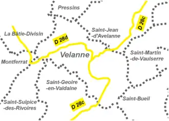 Communes limitrophes de Velanne