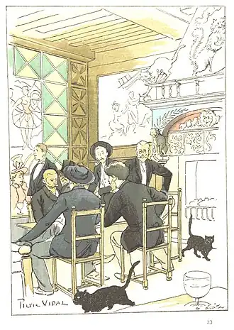 Au Chat noir, dessin de  Pierre Vidal (1849-1913) extrait de tableaux de Paris qui consomme