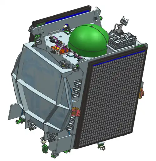 Schéma du satellite de télécommunications GSAT-9 en position repliée