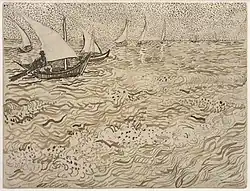 Bateaux aux Saintes-Maries-de-la-Mer, 1888, crayon rouge et encre au graphite sur papier tissé, 24,3&nbsp;×&nbsp;31,9&nbsp;cm, New York, musée Solomon R. Guggenheim.