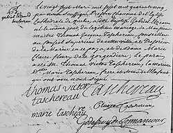 Acte de baptême de Gabriel Elzeard Tachereau. 27 mars 1745. Paroisse Notre-Dame-de-Québec de la ville de Québec.