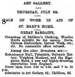 Publicité parue dans un journal néo-zélandais mentionnant un Bigophone Band en 1899 : « the Bigophone Band, a new and highly-diverting importation from England. »