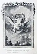 Jupiter métamorphosé en aigle, enlève Ganymède, gravure de Charles-Dominique-Joseph Eisen, pour l'édition des Métamorphoses (1770).