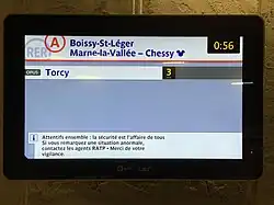 Écran d'affichage des trains.