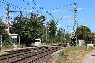 Vue des quais, avec le passage à niveau au milieu.
