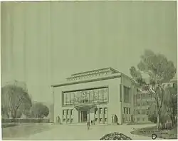 Façade des jardins, dessin préparatoire de Tony Garnier, conservé au Musée de beaux-arts de Lyon.