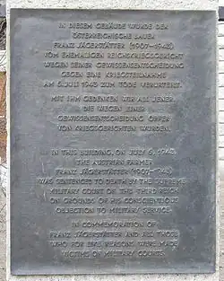 Commémoration de Franz Jägerstätter