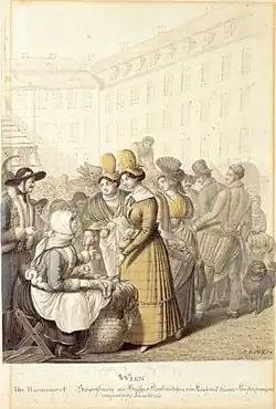 Marché agricole, aquarelle et crayon, 36,8&nbsp;×&nbsp;26,2&nbsp;cm, 1825-30.