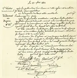 Acte de mariage religieux d'Aurore Dupin avec le baron Casimir, François Dudevant, le 17 septembre 1822 en la paroisse Saint-Louis-d'Antin à Paris.