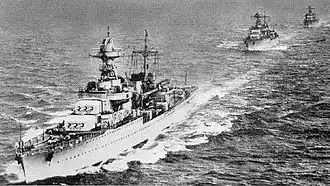 Le croiseur Georges Leygues, dirigeant la 4e&nbsp;division de croiseurs, qui fut envoyé en Afrique en septembre 1940.