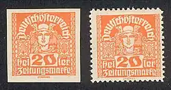 Timbres de 20 heller émis par l'Autriche allemande.
