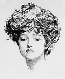 De haut en bas, des représentations de la personnification Gibson Girl et du modèle Arrow Collar Man&nbsp;(en) servant à concevoir les jumeaux Lutece.