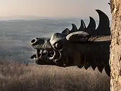Une gargouille dans le château de Giech&nbsp;(de) près de Scheßlitz. Février 2018.